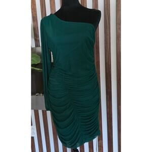 DESIGN Dress Womens M Emerald Green One Shoulder Ruched Bodycon Party Cocktail‎